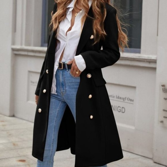 Classic Button up Long Jacket Coat Shabby chic bla - Picture 2 of 8